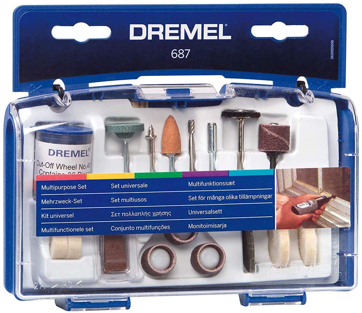 DREMEL 687-01 52-Piece All-Purpose Rotary Tool Accessory Kit- Includes a Carving Bit, Sanding Drums, Grinding Stones, Cutting Discs, and a Storage Case - ชุดอุปกรณ์เสริมเครื่องมืออเนกประสงค์ 52 ชิ้น DREMEL รุ่น 687-01