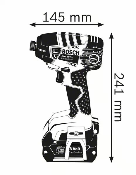 BOSCH GDR 18V-LI Cordless Impact Driver with 2x 2.0Ah batteries and charger - ไขควงกระแทกไร้สาย Li-Ion 18V บ็อช รุ่น GDR 18V-LI พร้อมแบตเตอรี่ 2.0Ah x2 ก้อน และแท่นชาร์จ - 006019A13K0