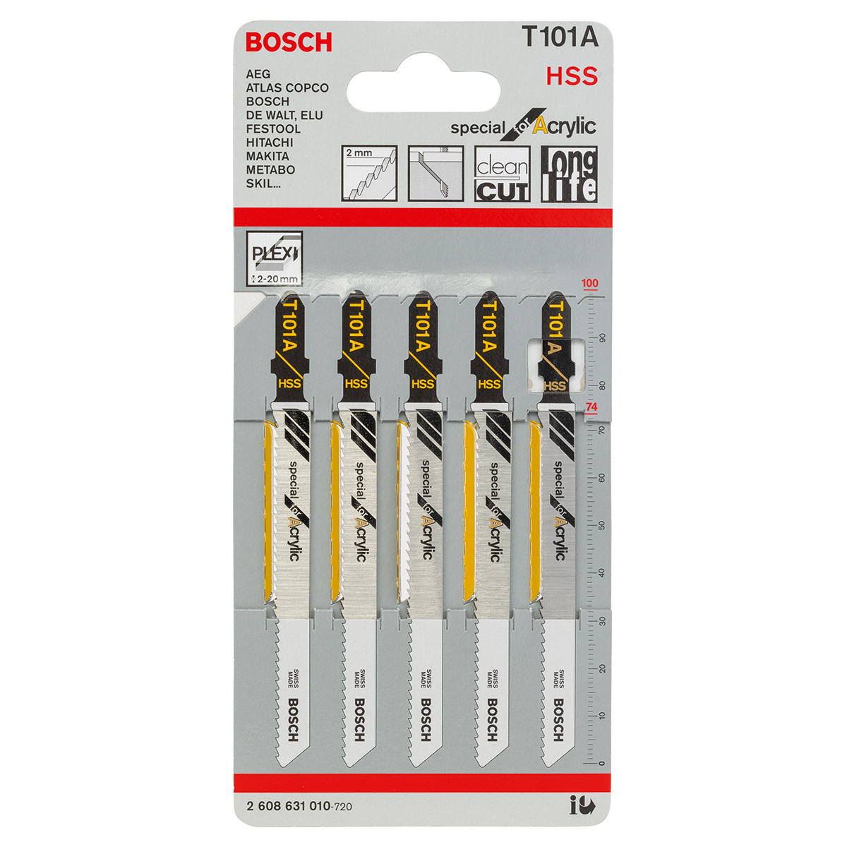 BOSCH T101A Jigsaw Blades for Acrylic - ใบเลื่อยจิ๊กซอว์ตัดอะคริลิค 2608631010