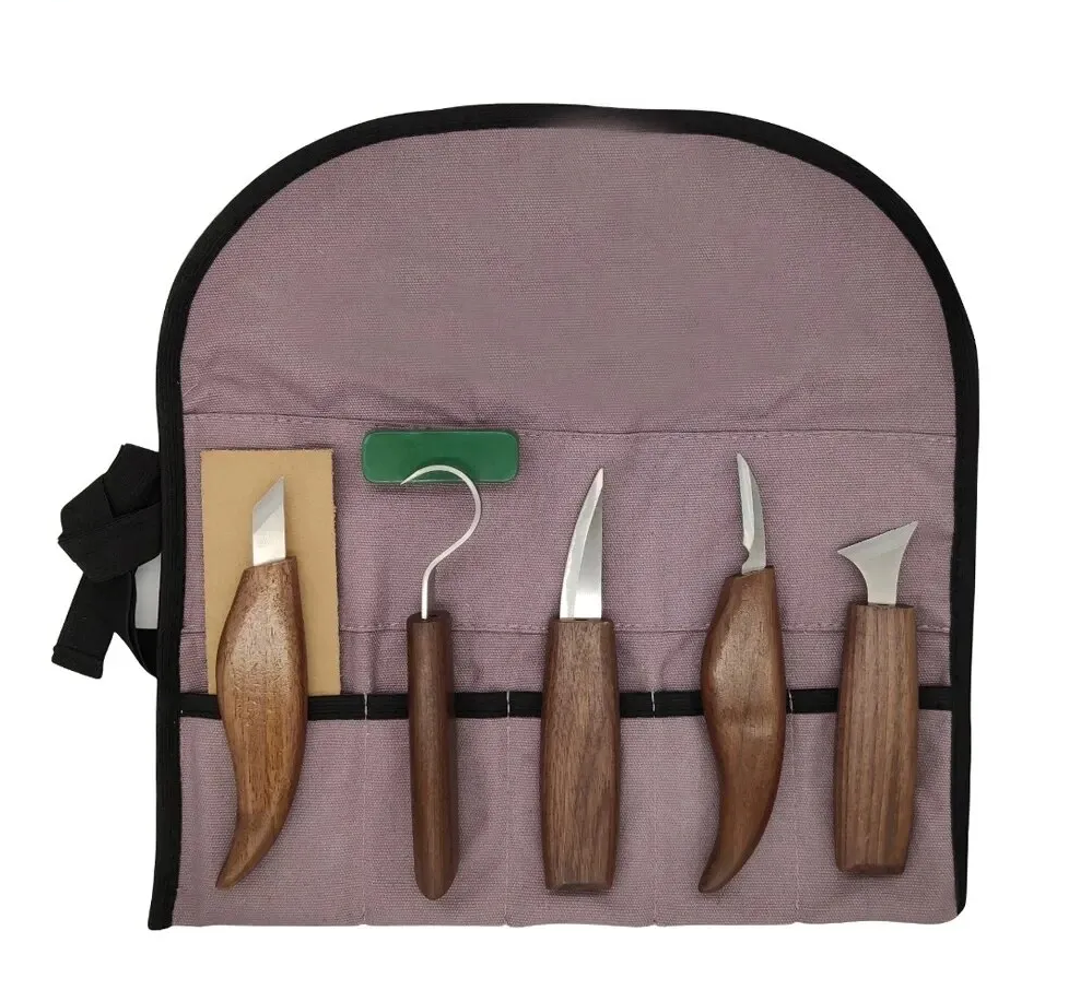 SIT TOOL 899010 - Wood Carving Knife Set - ชุดมีดแกะสลักไม้รุ่นมาตรฐาน 5 เล่ม หนังปาด และไขลับคม มาพร้อมม้วนซองใส่มีด SIT TOOL รุ่น 899010