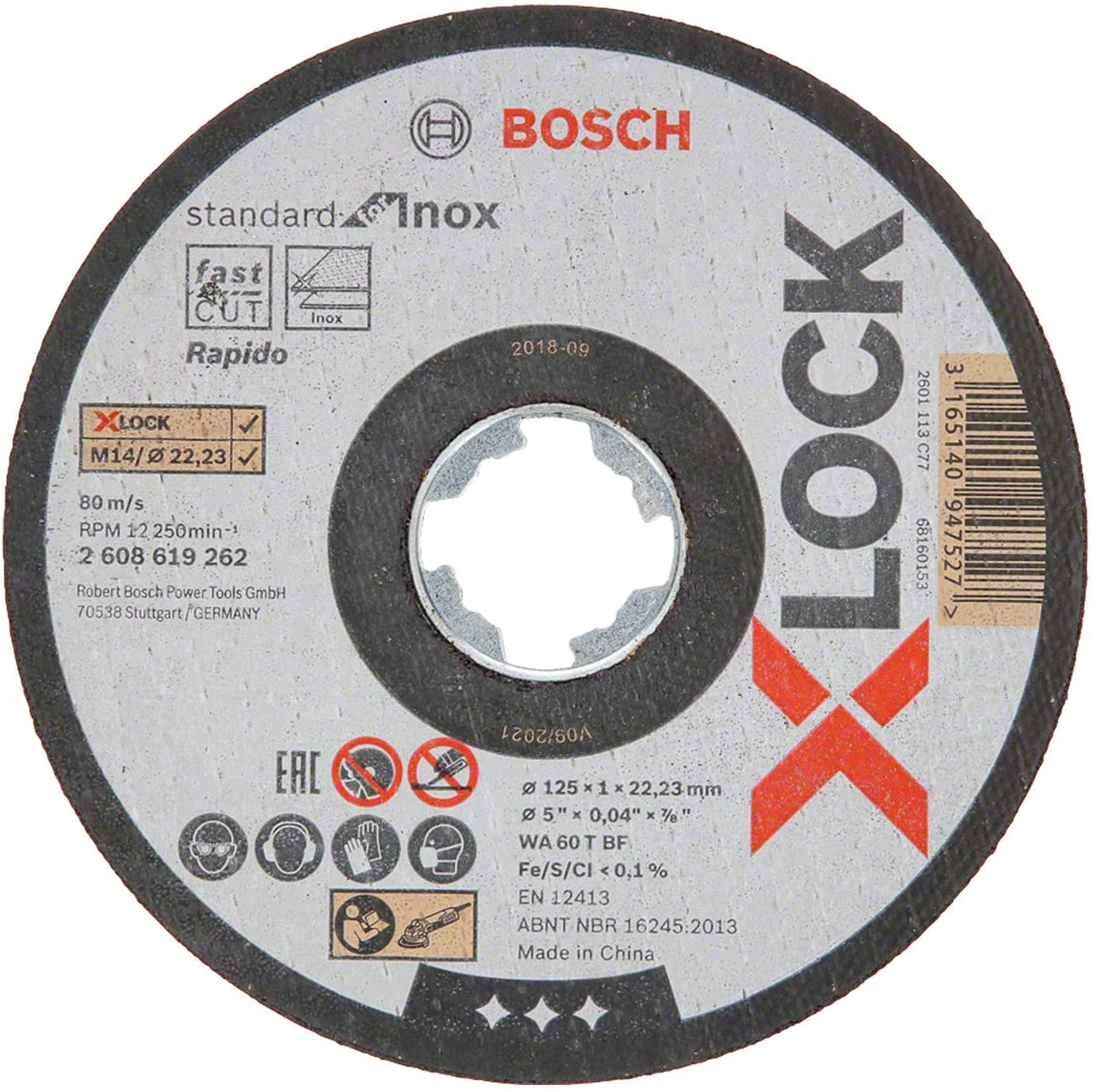 BOSCH Straight Cutting Disc Standard for Inox (Stainless), X-Lock, 5-inch (125 mm,) - ใบตัด X-Lock 125 มม. x1.0มม. T41 (Standard Inox) - 2608619262