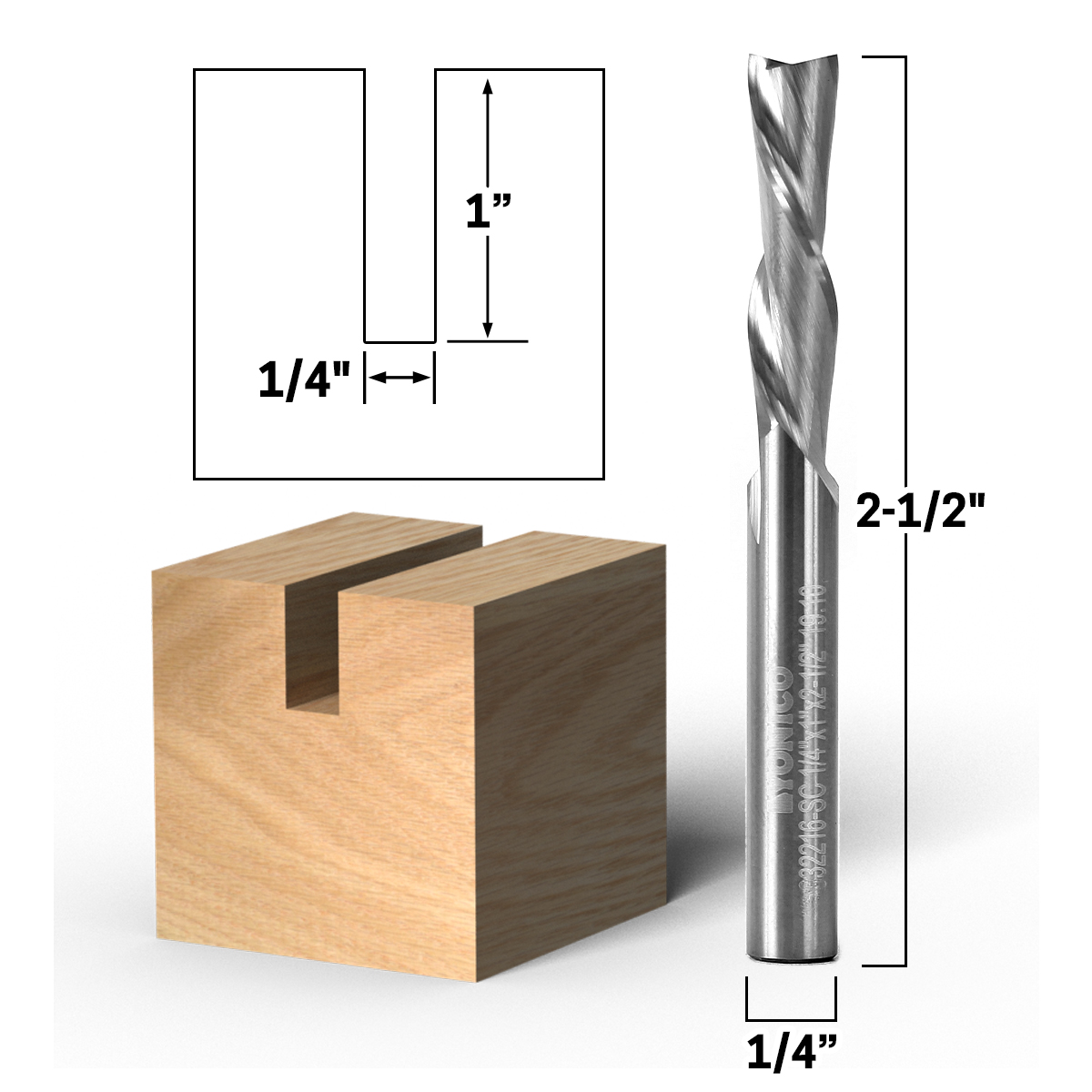 YONICO YN-31216-USC Solid Carbide Down Cut Spiral Bit - 1/4" Shank - ดอกทริมเมอร์ชนิดคาร์ไบด์ทั้งแท่ง คมแบบเกลียว 2 ชุดกัดลง แกน 1/4 นิ้ว รุ่น YN-31216-USC- U.S.A..