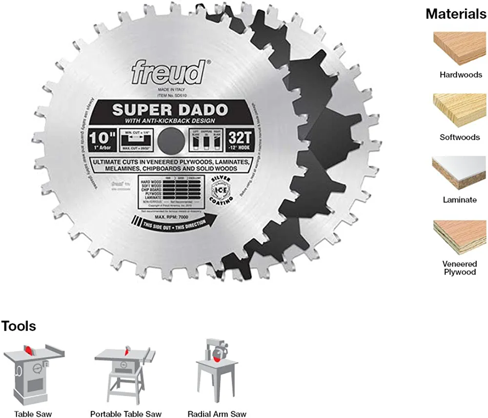 FREUD SD510 10-inch/ 1-inch bore Super Stacked Dado Set - ชุดใบเลื่อยเซาะร่องขนาด 10นิ้ว รูเพลา 1นิ้ว(25.4มม.) แบบซ้อนเป็นชั้น U.S.A. (สินค้าสั่งซื้อล่วงหน้า Pre-Order)