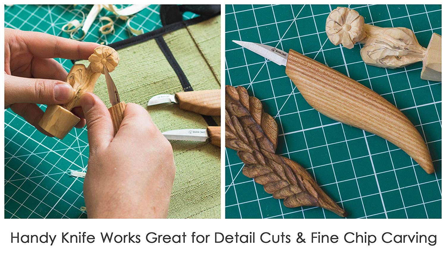 BeaverCraft S15 Whittling Wood Carving Kit ชุดมีกแกะสลักไม้รุ่นมาตรฐาน 3 เล่ม หนังลับและไขลับคม มาพร้อมม้วนซองใส่มีด (Made in Ukraine)