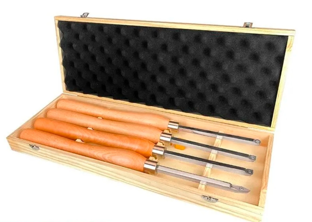 XCAN DK0384PCMH - Standard Size Wood Lathe Turning Tool Set with Carbide Insert 4pcs in Wooden Box - มีดกลึงปลายคาร์ไบด์ขนาดมาตรฐาน ชุด 4 เล่ม ในกล่องไม้ XCAN รุ่น DK0384PCMH