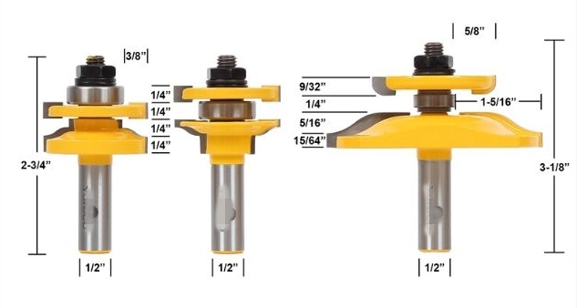 SIT Tool 12345 Ogee 3 Bit Raised Panel Cabinet Door Router Bit Set with Back-cutter Panel Raiser - 1/2" Shank - ชุดดอกเร้าเตอร์ทำกรอบประตูตู้แบบ Back-cutter Ogee ชนิด 3 ดอกชุด
