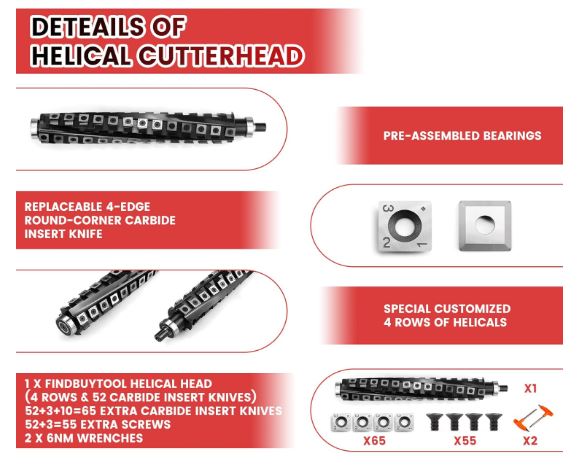 SIT TOOL LC03305 - Helical Cutter Head for MAKITA 2012NB Planer/Thicknesser - ชุดเพลาใบมีดเม็ดคาร์ไบด์คมเกลียว helical เฉือนไม้ SIT TOOL รุ่น LC03305 สำหรับเครื่องรีด มากีต้า รุ่น 2012NB *(สินค้าสั่งซื้อล่วงหน้า Pre-Order)