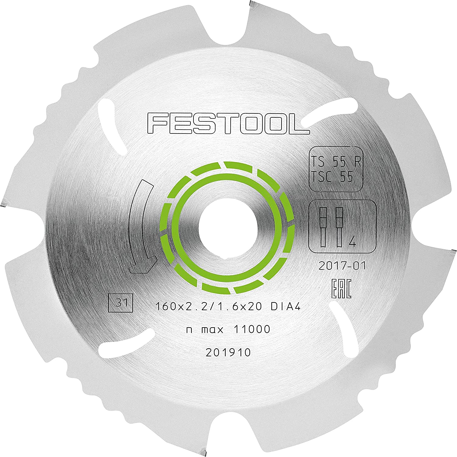 FESTOOL 201910 Diamond circular saw blade ABRASIVE MATERIALS DIA 160x2,2x20 F4 - ใบเลื่อยรางฟันเพชร ขนาด 160 มม. ฟันเลื่อยกว้าง 2.2 มม. 4 ฟัน รูเพลา 20 มม. สำหรับตัดแผ่นสมาร์ทบอร์ด ยิปซั่ม หรือชิปบอร์ด (สินค้าสั่งซื้อล่วงหน้า Pre Order)