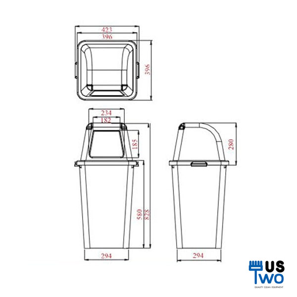 ถังขยะทรงเหลี่ยม พร้อมฝาครอบทรงสูง 60 ลิตร