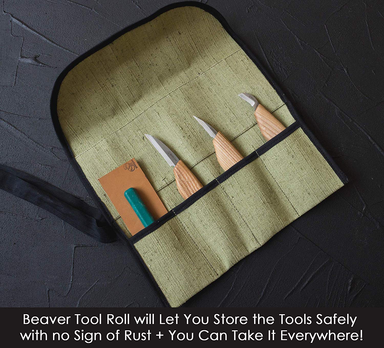 BeaverCraft S15 Whittling Wood Carving Kit ชุดมีกแกะสลักไม้รุ่นมาตรฐาน 3 เล่ม หนังลับและไขลับคม มาพร้อมม้วนซองใส่มีด (Made in Ukraine)