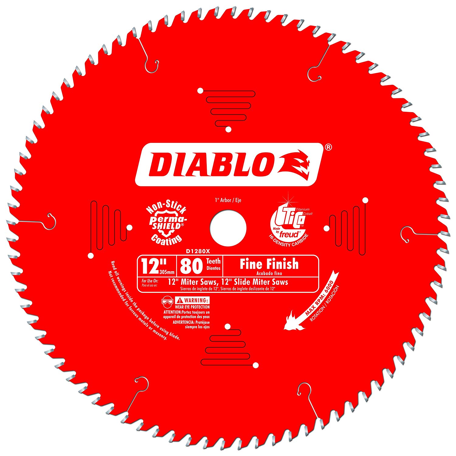 DIABLO D1280X 12-Inch 80 Tooth ATB Crosscutting Saw Blade with 1-Inch Arbor -ใบเลื่อยเลื่อยตัดองศาขนาด 12นิ้ว 80ฟัน U.S.A. (Made in Italy)