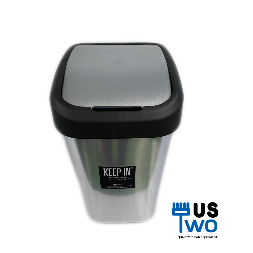 ถังขยะทรงเหลี่ยมสีเงิน ฝาสวิง