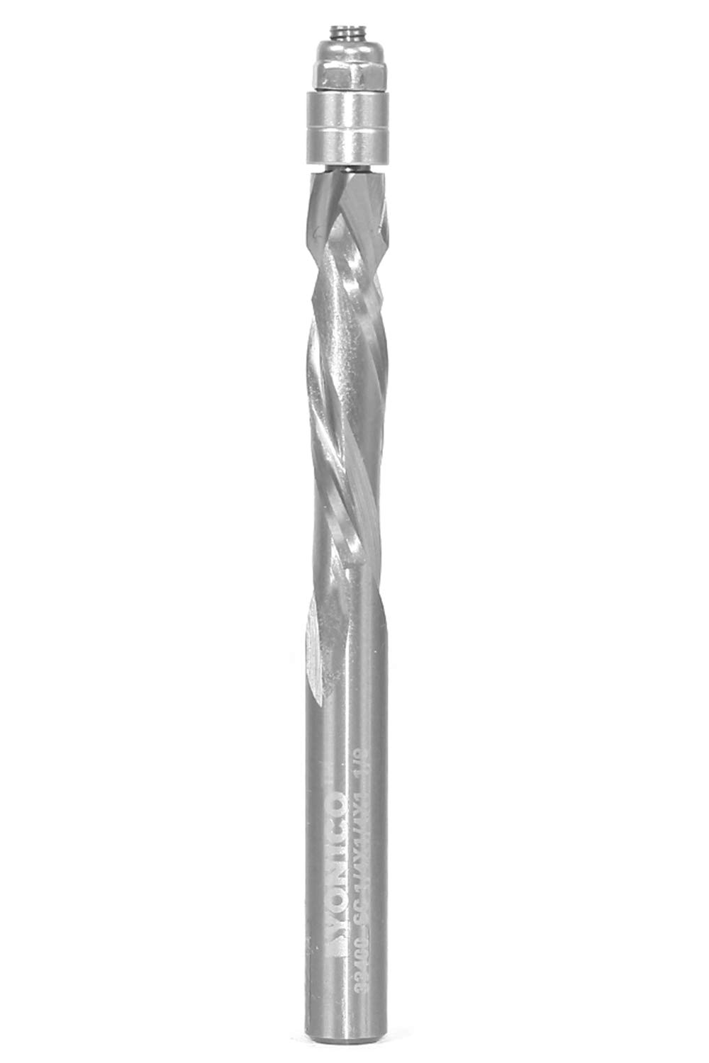 YONICO 33400-SC Solid Carbide Flush Trim Compression Spiral Router Bit - 1/4" Shank - ดอกทริมเมอร์เดินตามแบบชนิดคาร์ไบด์ทั้งแท่งคมกัดขึ้นและลง ลูกปืนล่างคมแบบเกลียว 2 ชุด แกน 1/4 นิ้ว. - YONICO รุ่น 33400-SC