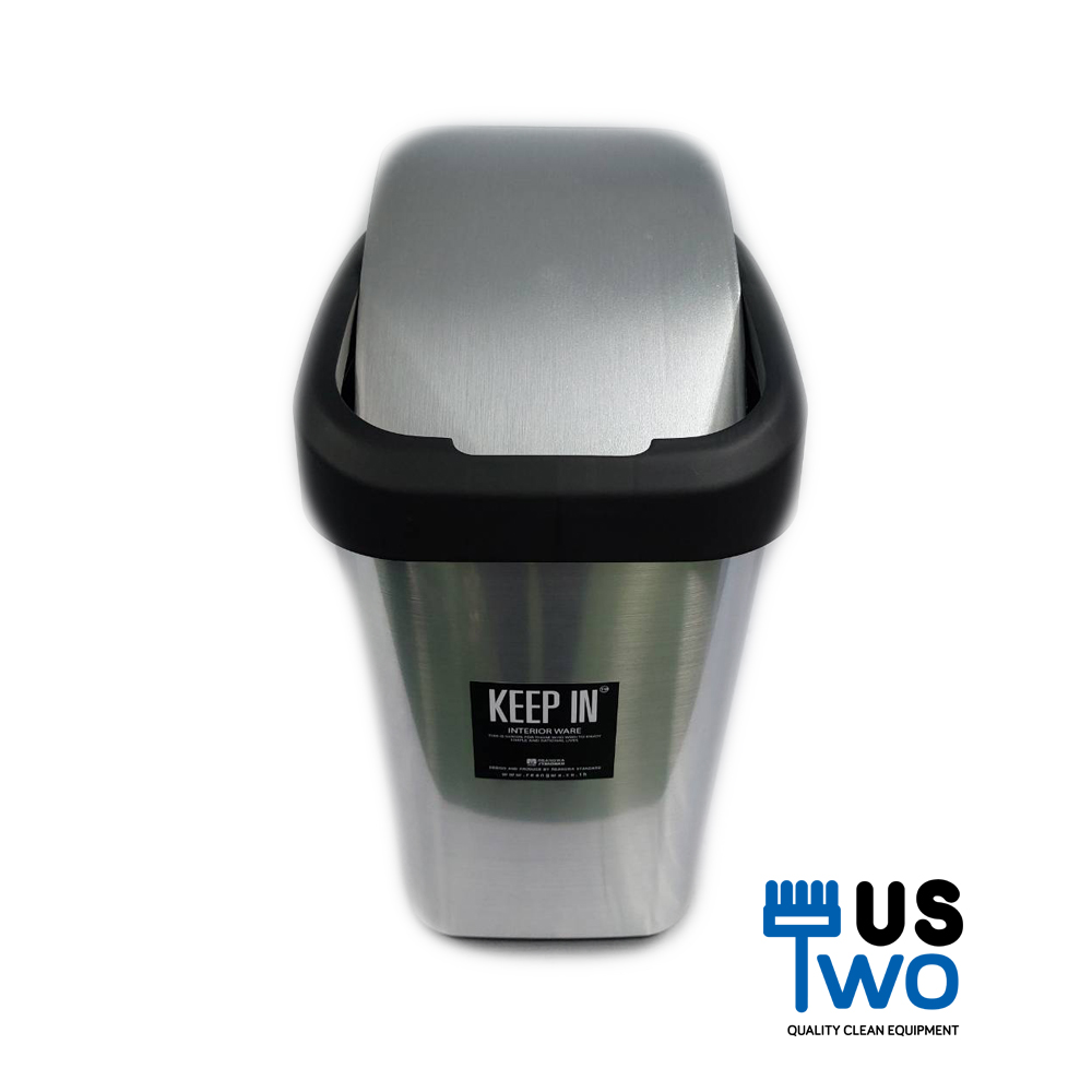 ถังขยะทรงเหลี่ยมสีเงิน ฝาสวิง