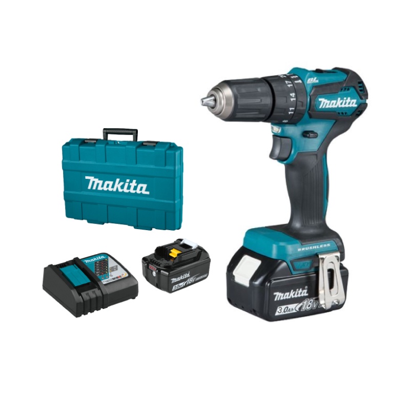 MAKITA DHP483RFE – 18V Cordless Brushless Heavy Duty Compact Hammer Driver Drill (with 2x 3.0Ah Batteries and Charger)- ชุดสว่านไขควงกระแทกไร้สาย 18V มากีต้า รุ่น DHP483RFE (พร้อมแบตเตอรี่ 3.0Ah 2 ก้อนและแท่นชาร์จ)