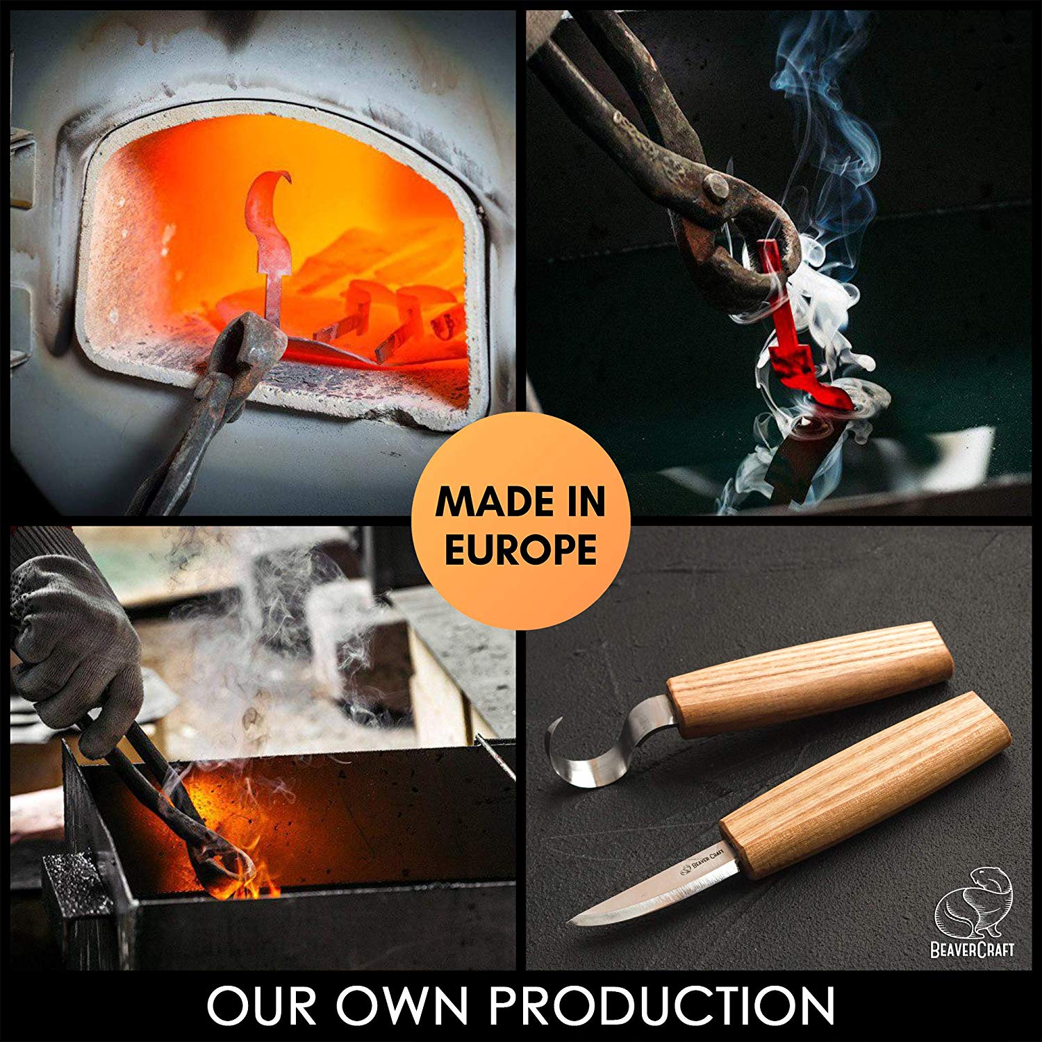 BeaverCraft S01 Wood Spoon Carving Knives Set - ชุดมีดแกะสลักไม้สำหรับขุดช้อน ถ้วย 2 เล่ม หนังลับและไขลับคม มาพร้อมม้วนซองใส่มีด (Made in Ukraine)