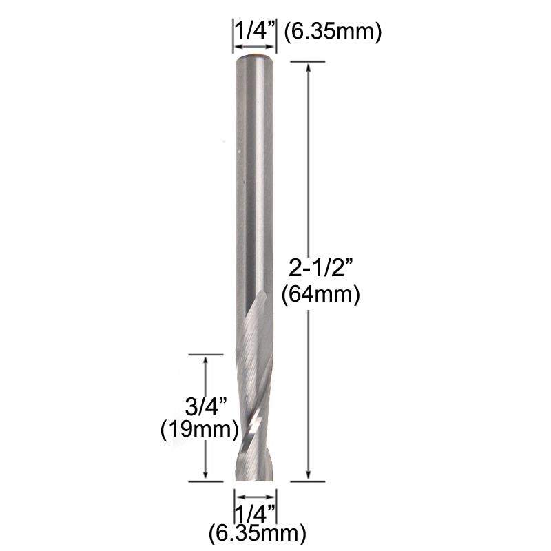 SIT TOOL SIT-RU2100 Solid Carbide Up Cut Spiral Bit 3/4" Cutting Length, Bit Length 2-1/2" - 1/4" Shank - ดอกทริมเมอร์ชนิดคาร์ไบด์ทั้งแท่ง คมแบบเกลียวยาว 3/4" 2 ชุดกัดขึ้น ความยาวดอก 2-1/2นิ้ว แกน 1/4 นิ้ว. รุ่น SIT-RU2100