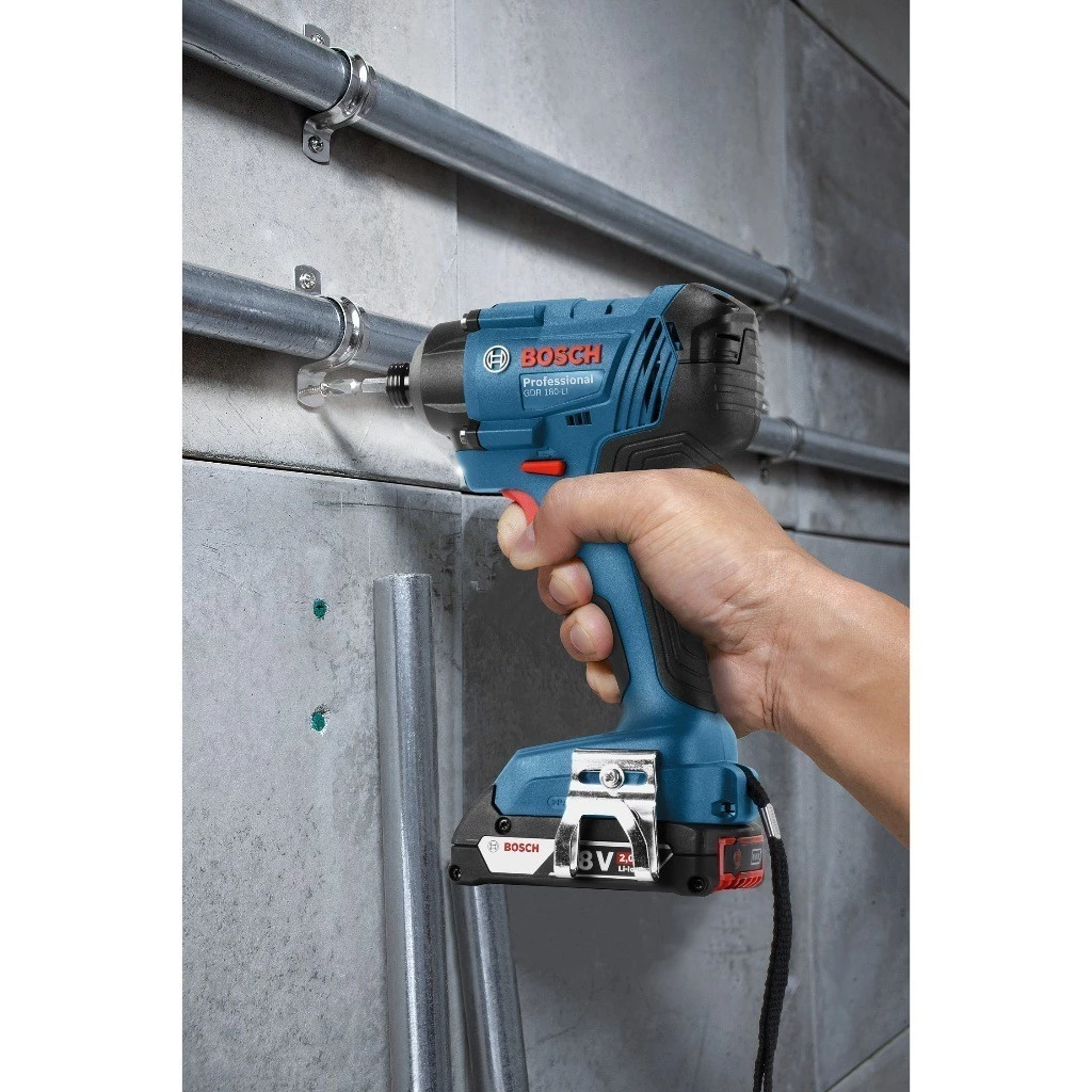 BOSCH GDR 180-LI Cordless Impact Driver with 2x 2.0Ah batteries and charger - สว่านไขควงกระแทกไร้สาย Li-Ion 18V บ็อช รุ่น GDR 180-LI พร้อมแบตเตอรี่ 2.0Ah x2 ก้อน และแท่นชาร์จ -