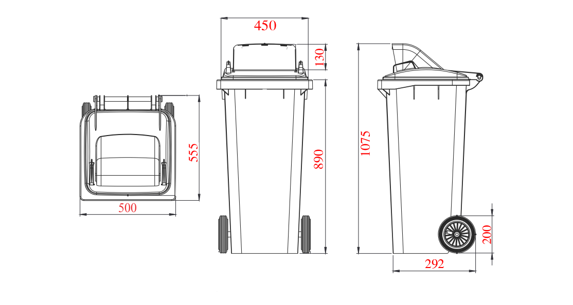 ถังขยะ 120 ลิตร ตัวใสฝาสี มีล้อ