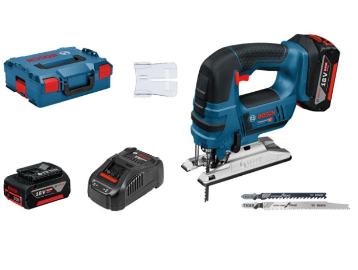 BOSCH GST 18 V-LI B Professional Cordless Jigsaw with 2x5.0Ah Batteries and Charger - เครื่องเลื่อยจิ๊กซอว์ไร้สาย ใช้แบตเตอรี่ Li-Ion 18 โวลท์ พร้อมแบตเตอรี่ 18V. 5.0Ah x 2 ก้อน แท่นชาร์จ และกล่อง L-Boxx- 06015A6103