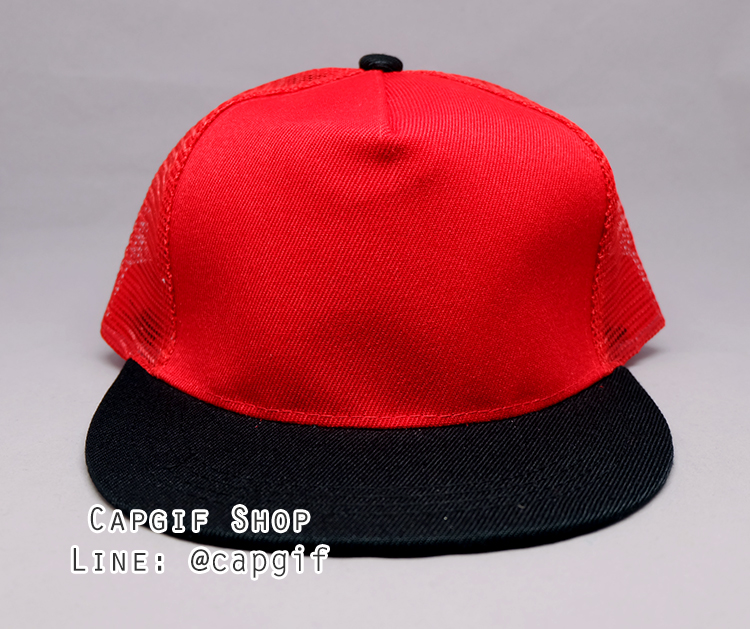 หมวกฮิปฮอปตาข่ายสีแดงปีกดำ