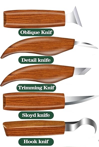 SIT TOOL 899010 - Wood Carving Knife Set - ชุดมีดแกะสลักไม้รุ่นมาตรฐาน 5 เล่ม หนังปาด และไขลับคม มาพร้อมม้วนซองใส่มีด SIT TOOL รุ่น 899010
