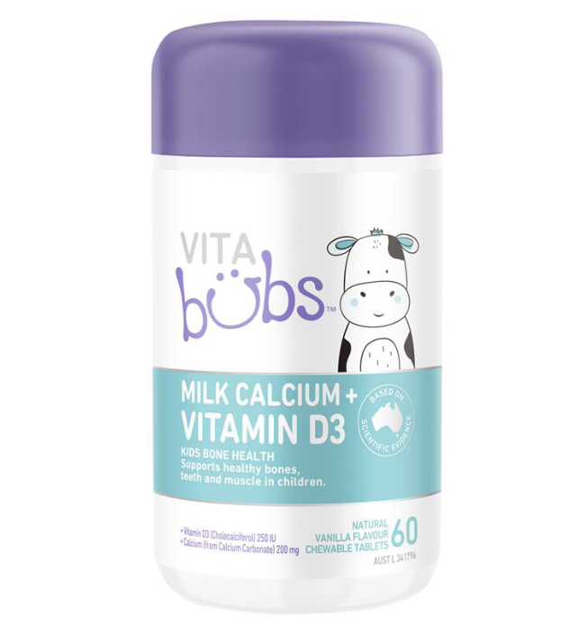 Vita Bubs Kids Bone Health Milk Calcium + Vitamin D3 (60 เม็ด) แบบเคี้ยว