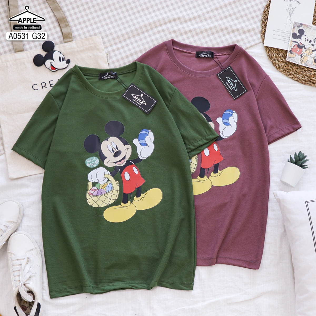 เสื้อยืดมิกกี้เมาส์ วินเทจ Mickey Mouse ทรงเสื้อ UNISEX ลายน่ารัก เสื้อฟรีไซส์ เนื้อผ้าโปโล