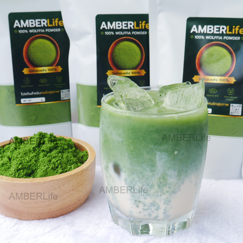 AMBERLife ไข่ผำอบแห้ง พรีเมี่ยม Wolffia Powder [100 กรัม] ผำฉะ (plant base protein) โปรตีนสำหรับคนรักสุขภาพ