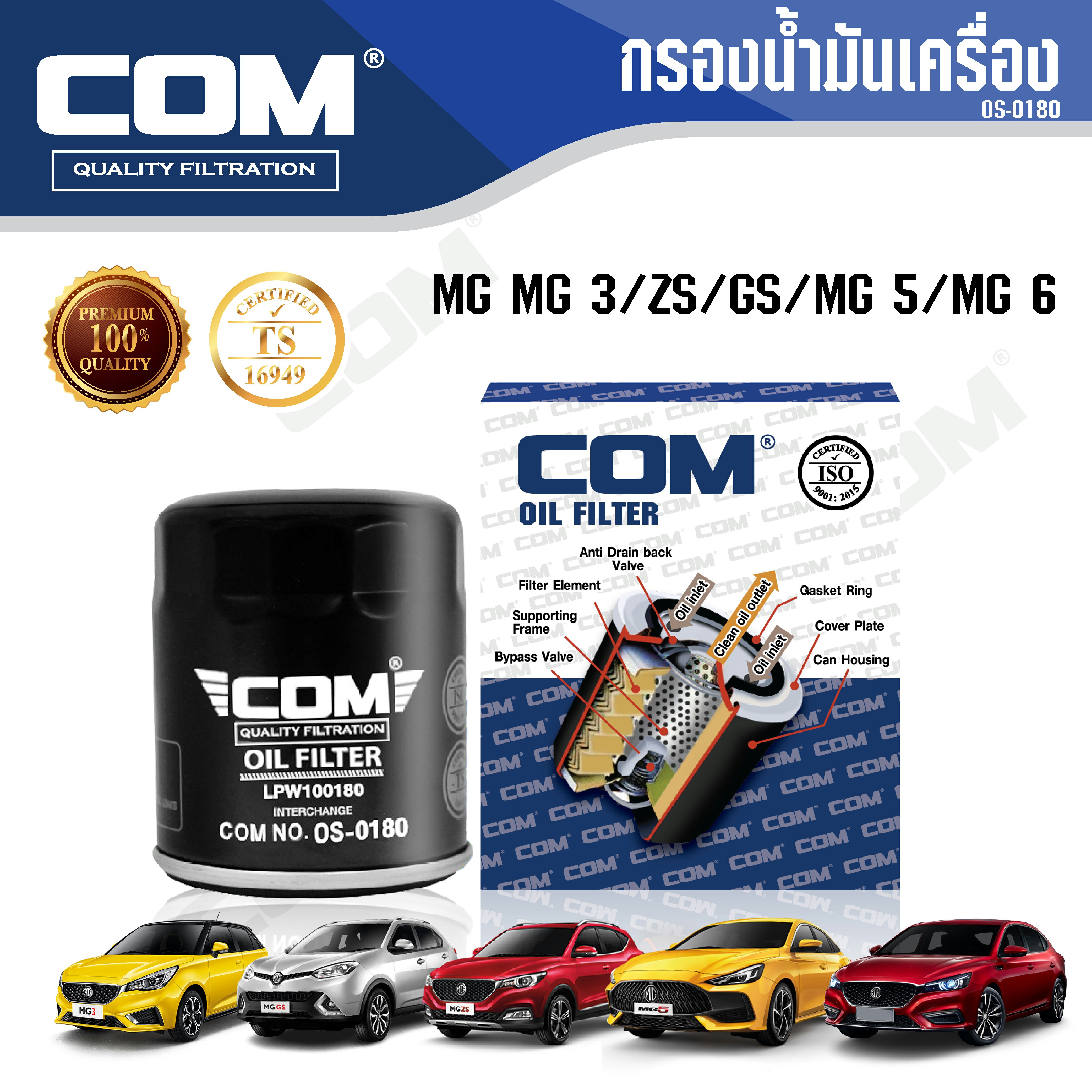 กรองน้ำมันเครื่อง MG เอ็มจี MG3 MG5 MG6 MG ZS (ไม่มี TURBO)