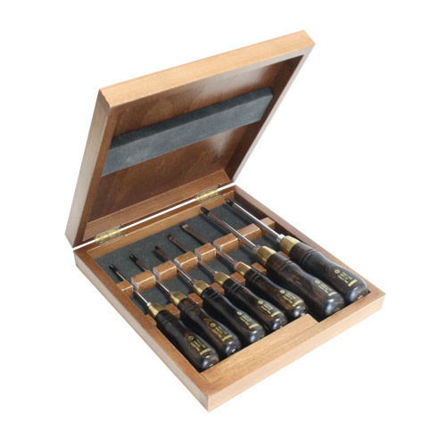 NAREX 858110 WOOD LINE PLUS Set of screwdrivers in wooden box - ชุดไขควงสำหรับงานไม้บรรจุในกล่องไม้ (Made in Czech Republic)