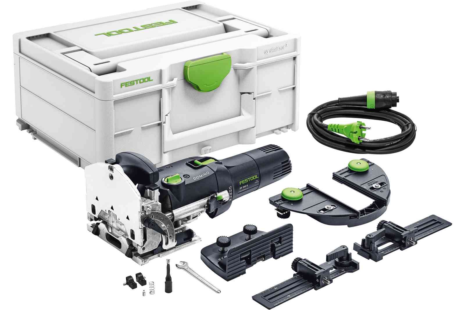 FESTOOL DF 500 Q-Set Domino Dowel Jointer with Trim Stop, Cross Stop and 1060 Assortment Package Deal - เครื่องเจาะเดือยโดมิโนชุดเต็มพร้อมดอกเจาะและชุดลูกโดมิโน (Germany)