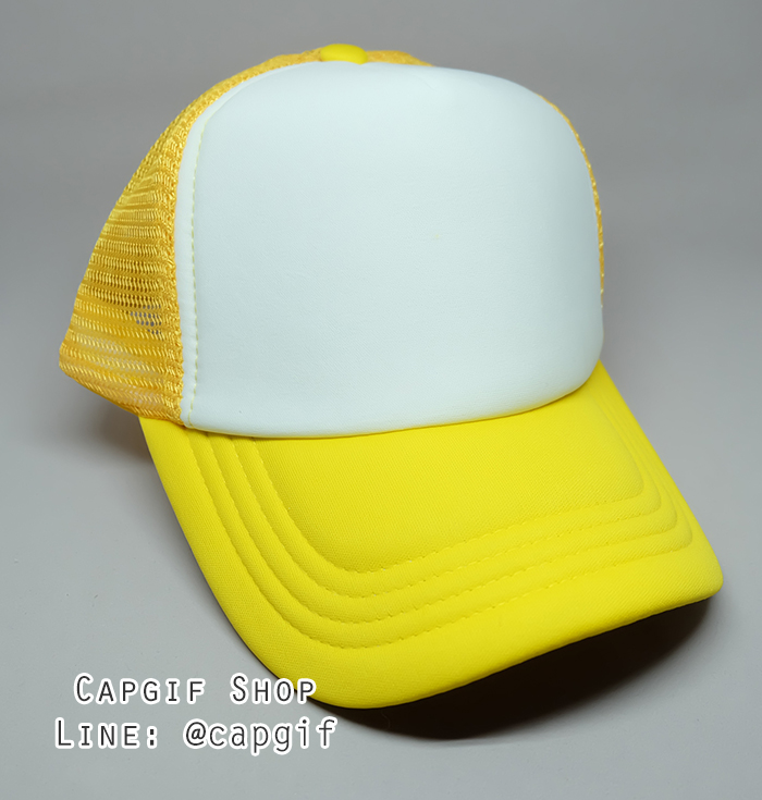 หมวกแก๊ปตาข่ายสีเหลืองหน้าขาว
