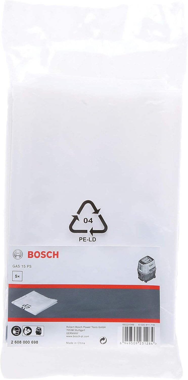 BOSCH 2608000698 Pack of 5 Vacuum Cleaner Bags (for Gas 15 PS, Plastic, Vacuum Cleaner Accessories) - ถุงเก็บฝุ่นเครื่องดูดฝุ่น BOSCH รุ่น GAS 15 PS (5ถุง) - 2608000698