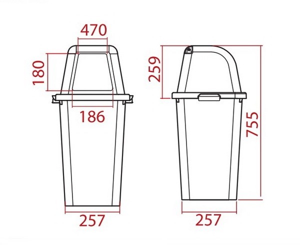 ถังขยะใสทรงเหลี่ยม พร้อมฝาครอบสีเขียว ขนาด 40 ลิตร