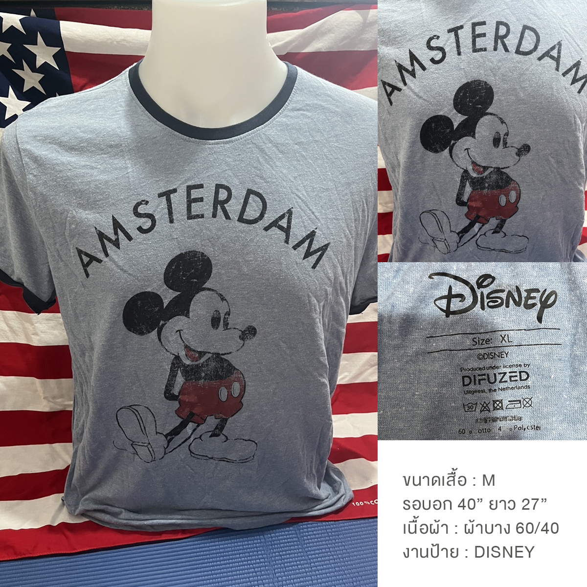 เสื้อยืดวินเทจมือสอง Vintage T-Shirt เสื้อยืดมิกกี้เมาส์ วินเทจ Mickey Mouse งานป้าย Disney