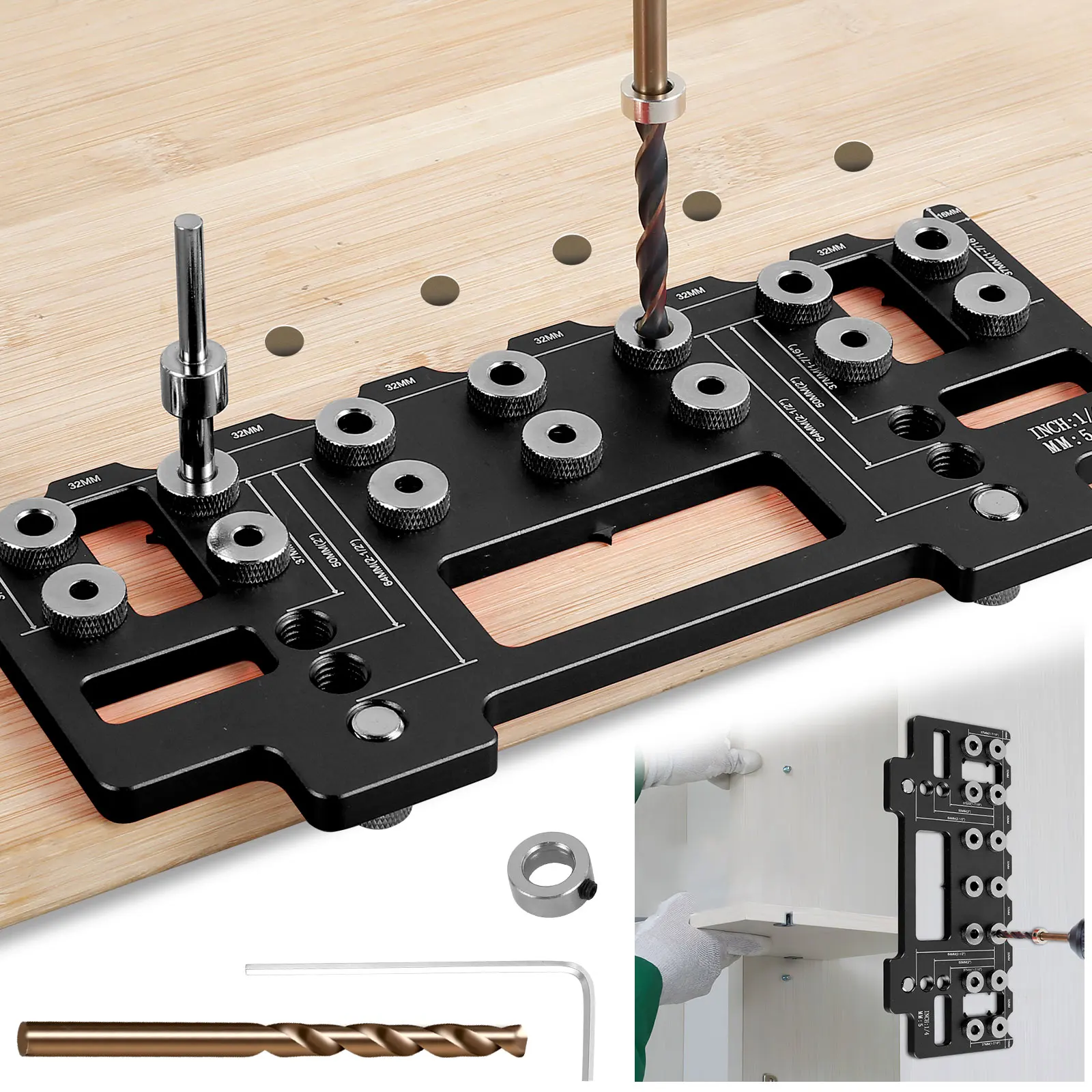 SIT TOOL SIT-KHI3220 Cabinet Hardware Jig and Shelf Pin Jig - จิ๊กสำหรับติดตั้งมือจับ ปุ่มดึง ลิ้นชัก ประตูตู้ และ จิ๊กเจาะรูติดตั้งปุ่มรับชั้นในตู้ SIT TOOL รุ่น SIT-KHI3220