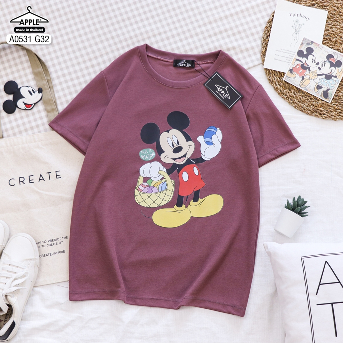 เสื้อยืดมิกกี้เมาส์ วินเทจ Mickey Mouse ทรงเสื้อ UNISEX ลายน่ารัก เสื้อฟรีไซส์ เนื้อผ้าโปโล