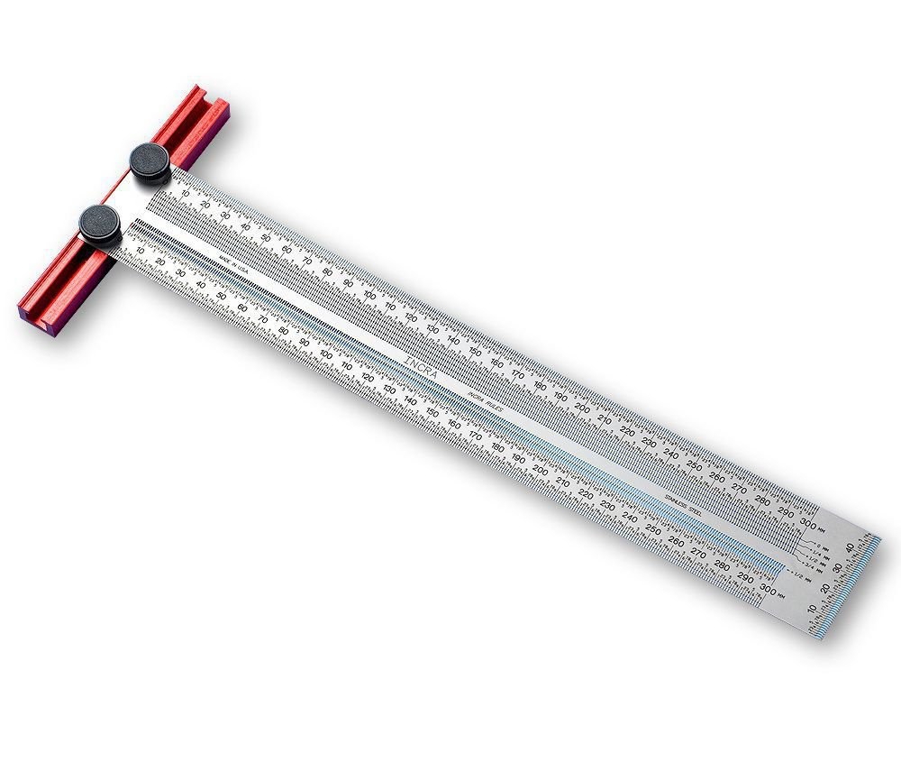 INCRA Precision Marking T-Rule - Metric (300mm) - ไม้บรรทัดตัวที ที่สามารถทำเครื่องหมายกำหนดระยะได้แบบละเอียด แบบเมตริกขนาด 300 มม.(12 นิ้ว) U.S.A