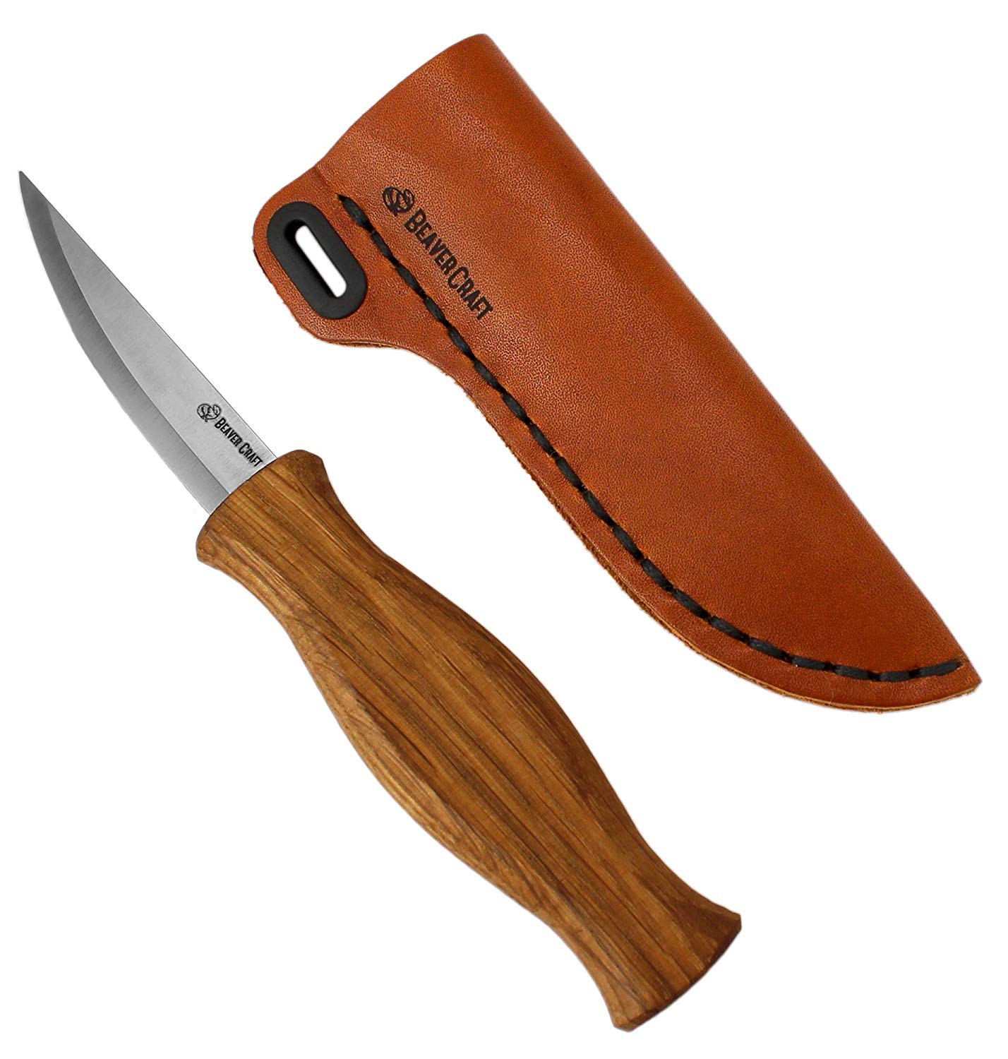 BeaverCraft C4s Sloyd Knife 3.14" Wood Carving Sloyd Knife with Leather Sheath for Whittling and Roughing, Durable High Carbon Steel - ชุดมีกแกะสลักไม้แบบชาวสวีเดนสำหรับงานถาก และการขึ้นเค้าโครงงาน มาพร้อมซองหนัง (Made in Ukraine)