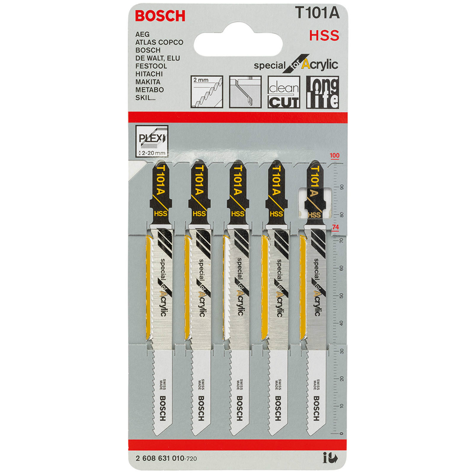 BOSCH T101A Jigsaw Blades for Acrylic - ใบเลื่อยจิ๊กซอว์ตัดอะคริลิค 2608631010