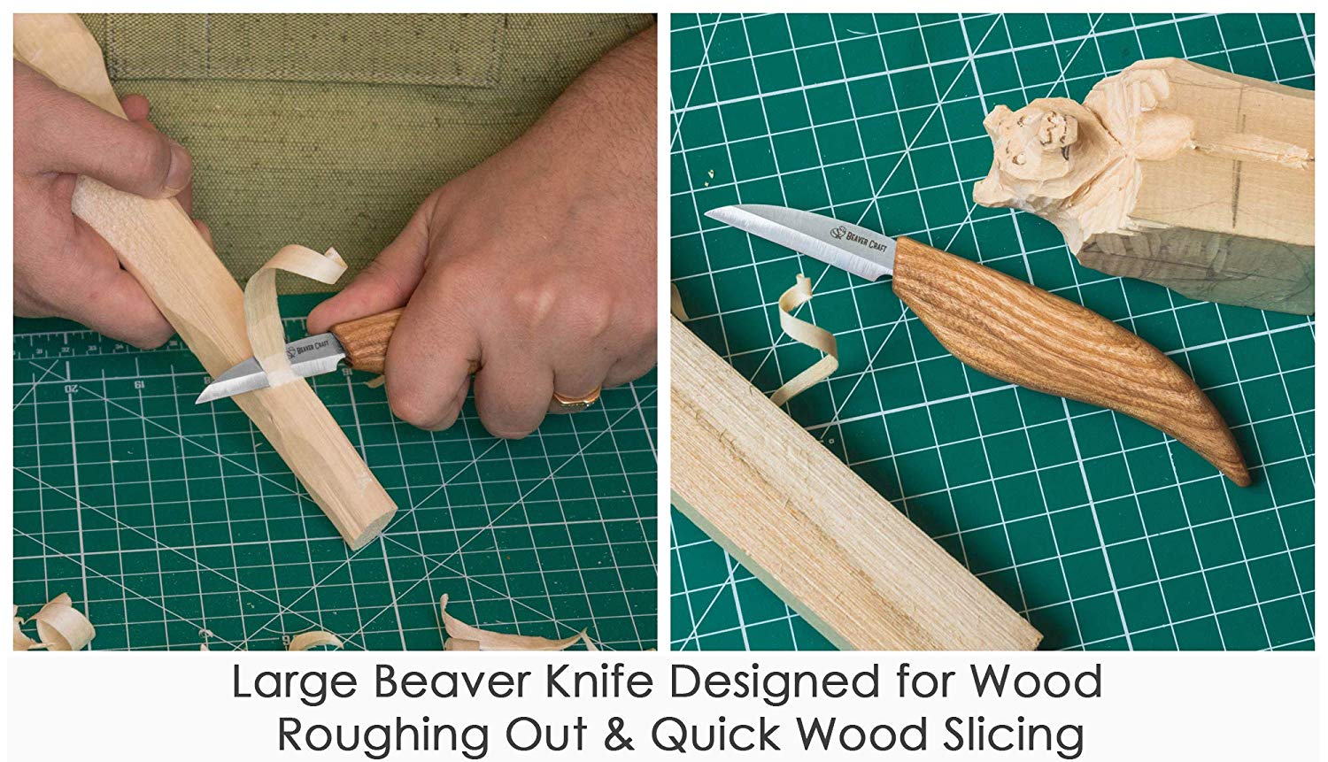 BeaverCraft S15 Whittling Wood Carving Kit ชุดมีกแกะสลักไม้รุ่นมาตรฐาน 3 เล่ม หนังลับและไขลับคม มาพร้อมม้วนซองใส่มีด (Made in Ukraine)