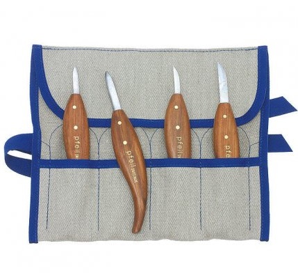PFEIL Ro 4 Carving Knife 4-piece set - ชุดมีกแกะสลักไม้ชุด 4 เล่ม Pfeil รุ่น Ro 4 มาพร้อมม้วนผ้าใบใส่มีด