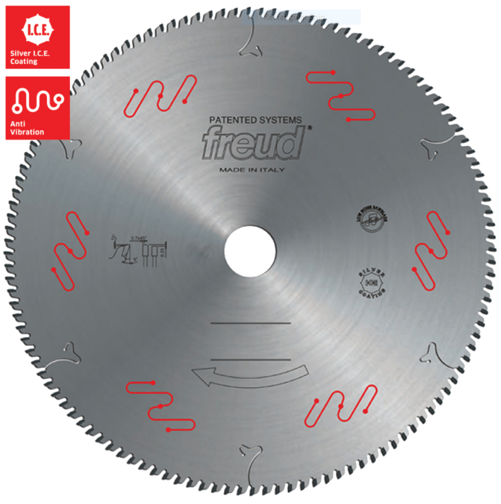 FREUD LU5E0300 - 10 in. x 100T Saw Blade for Aluminum, 25.4 mm. Arbor -ใบเลื่อยสำหรับตัดอลูมิเนียม ขนาด 10นิ้ว 100ฟัน สำหรับโต๊ะเลื่อย หรือเลื่อยตัดองศา (Made in Italy)