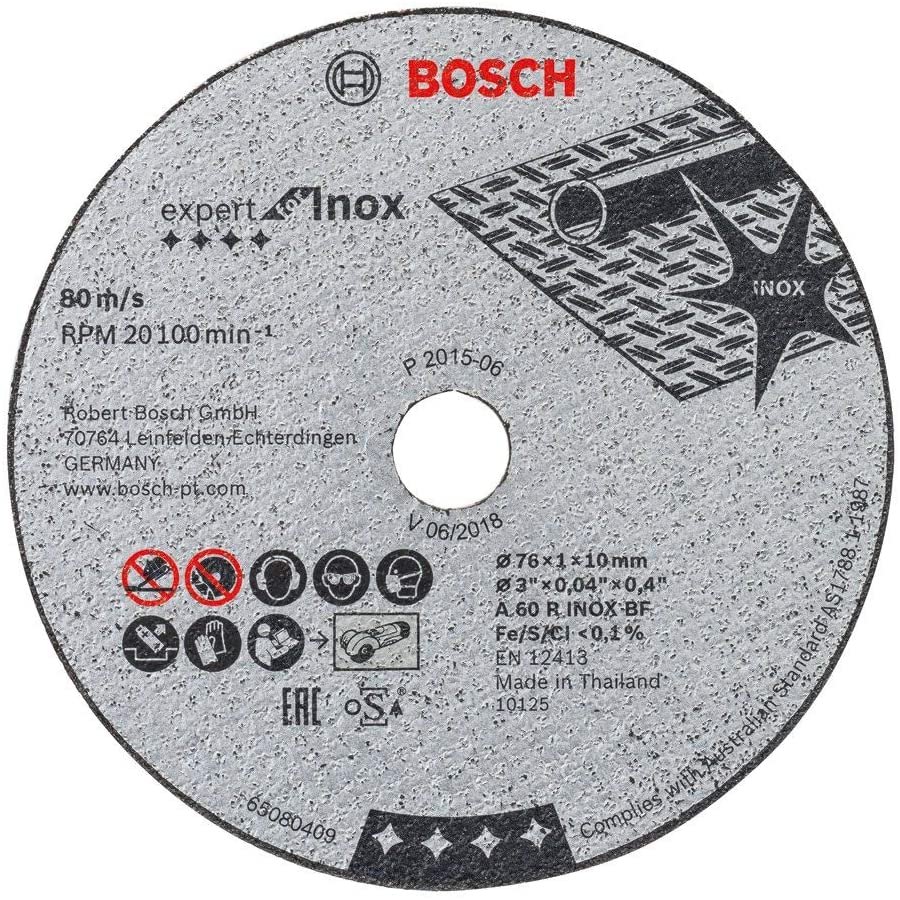 BOSCH 2608601520, 5-Pc 3-inch Expert for Inox Cutting Discs Pack (for Stainless Steel), Accessories for Bosch GWS 12V-76 or Makita DMC300 Angle Grinders - ใบตัดเหล็กชุด 5 ใบ สำหรับเครื่องเจียร Bosch GWS 12V-76 หรือ Makita DMC300 - 2608623011