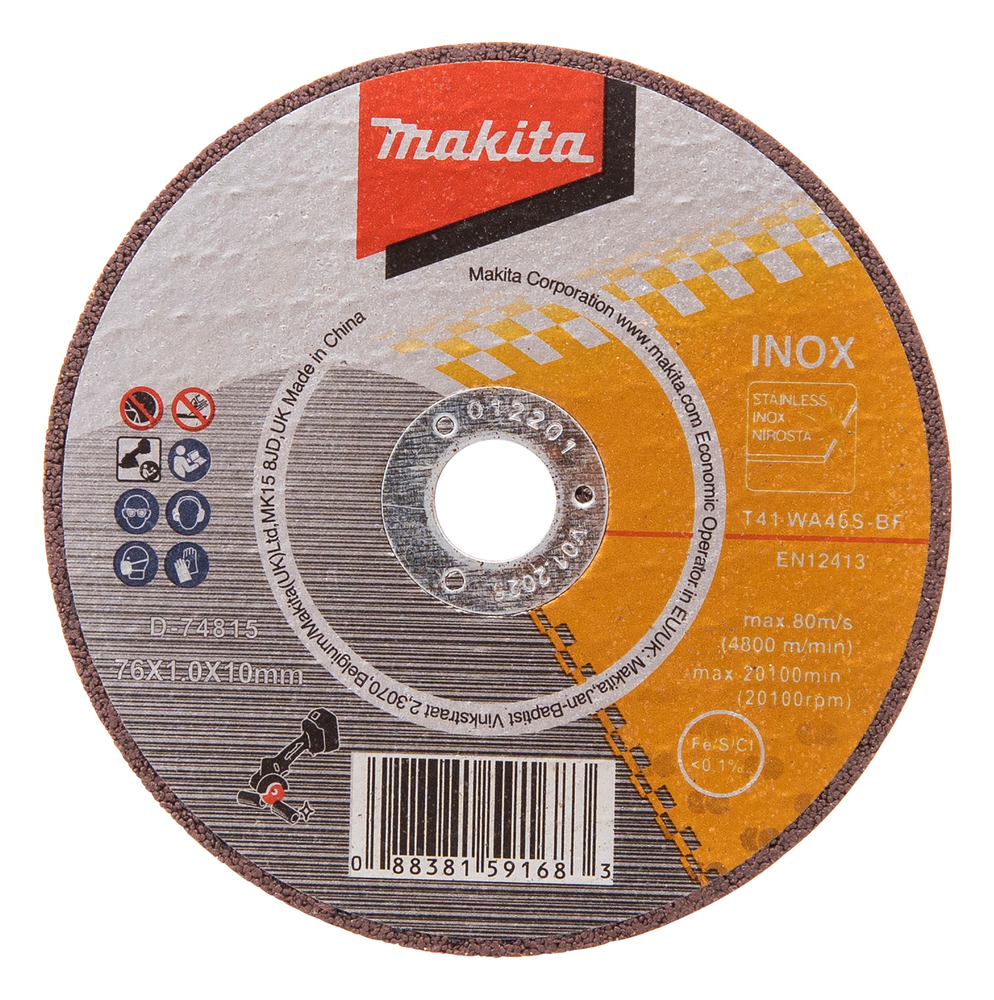 MAKITA D-74815-5, 5-Pc 3-inch INOX Cutting Discs Pack (for Stainless Steel), Accessories for Makita DMC300 and Bosch GWS 12V-76 Angle Grinders - ใบตัดเหล็กชุด 5 ใบ สำหรับเครื่องเจียร มากีต้า DMC300 หรือ บ็อช GWS12V-76
