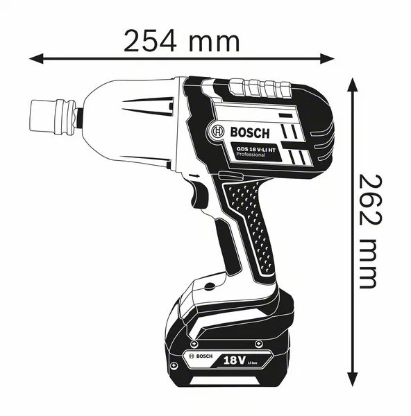 BOSCH GDS 18 V-LI HT 18v Impact Wrench (Tool Only- without batterry, without Charger) - บล็อกไร้สาย Li-Ion 18V. BOSCH รุ่น GDS 18 V-LI HT เครื่องเปล่า ไม่มีแบตเตอรี่ ไม่มีเครื่องชาร์จ- 06019B1300