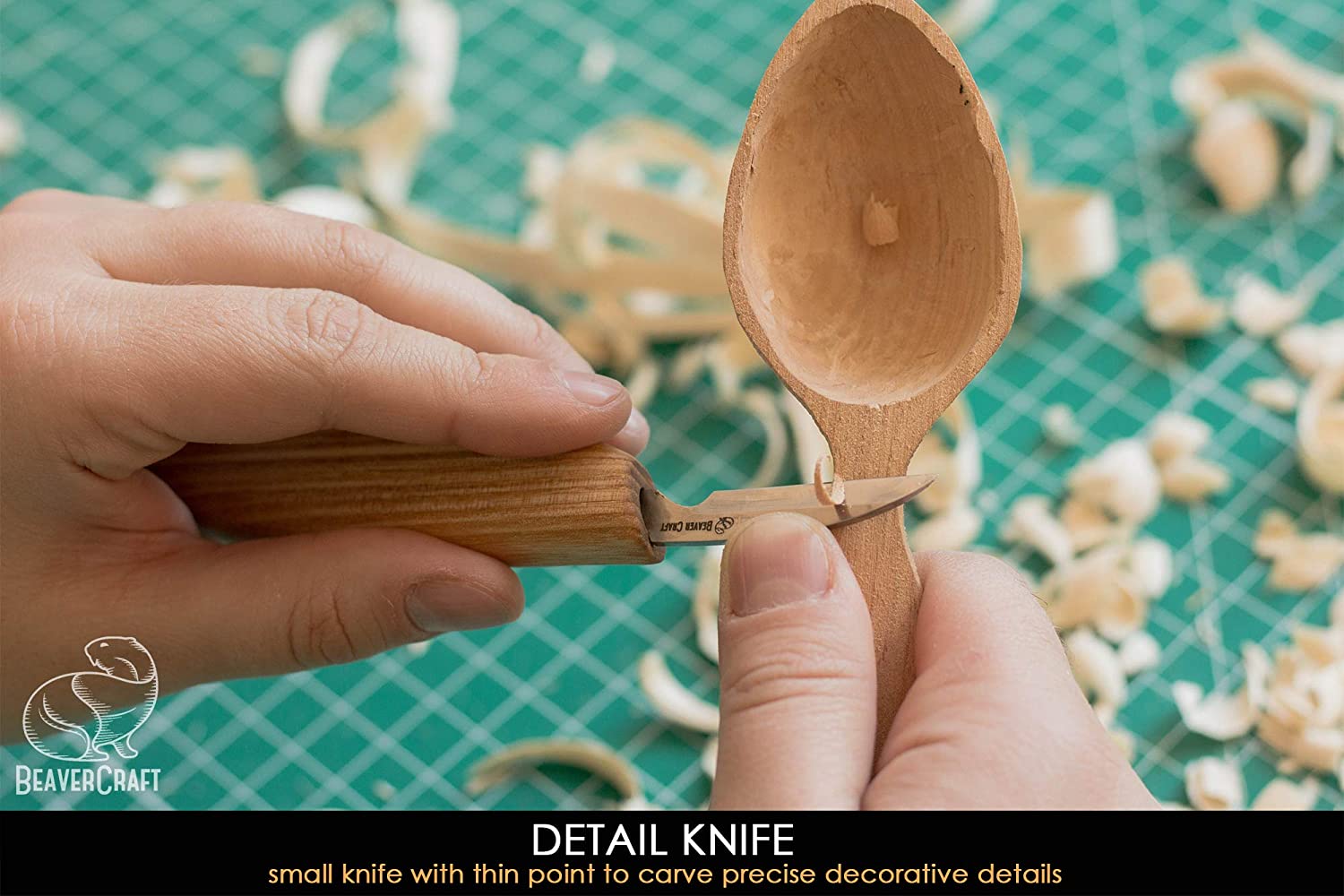 BeaverCraft Wood Spoon Carving Tools Kit- ชุดมีดแกะสลักไม้สำหรับขุดช้อน ถ้วย 3 เล่ม พร้อมหนังลับและไขลับคม มาพร้อมม้วนซองใส่มีด และไม้สำหรับเริ่มทำงาน (Made in Ukraine)
