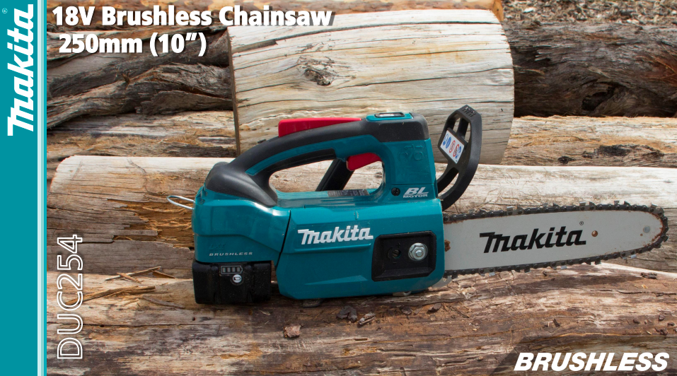 MAKITA DUC254Z 18v 250mm (10") Cordless Brushless Motor Chain Saw (Solo) - เลื่อยโซ่ใช้แบตเตอรี่ 18v บาร์โซ่ขนาด 10 นิ้ว มอเตอร์ไร้แปรงถ่าน (ตัวเปล่าไม่มีแบตเตอรี่ ไม่มีแท่นชาร์ท)