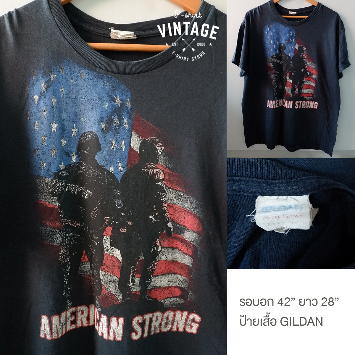 เสื้อยืดวินเทจมือสอง Vintage T-Shirt ลายกราฟิก ทหาร American Strong USA